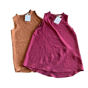2 Bundle Betsy Boutique Keyhole Cinched Neck Tank‎ Burgundy & Cognac Career Sz S